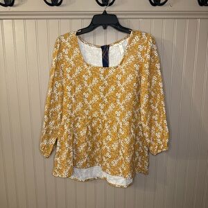 Matilda Jane Mustard Yellow Floral Peplum Blouse Medium Cotton